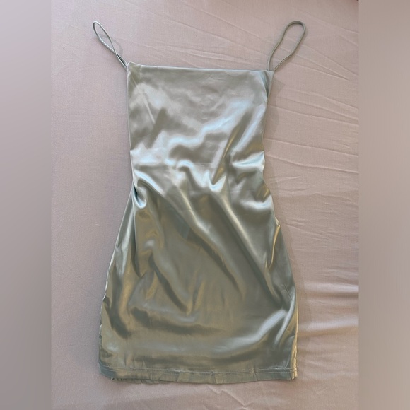 FASHION NOVA: Take Me Higher Satin Mini Dress - Sage - Picture 8 of 10